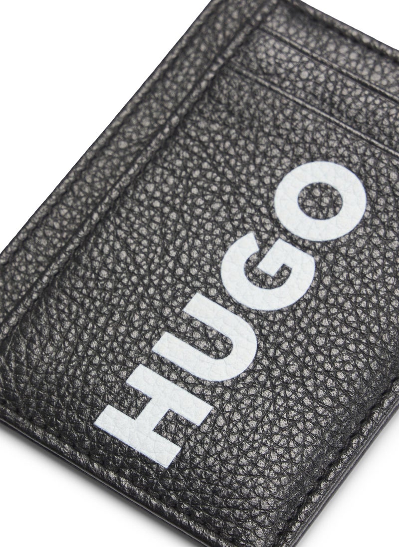 Grained-leather card holder with contrast logo