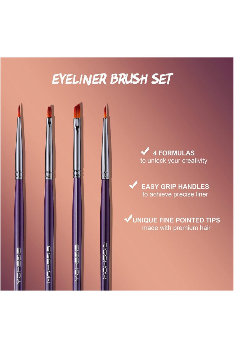 Eyeliner Makeup Brush Set - Angled Liner Brush, Tight Liner Brush, Definer Brush, Ultra-Fine Liner Brush Kit for Detailed Precision Eyeliner, Eyebrow Filling, Body or Face Painting, 4 Pieces