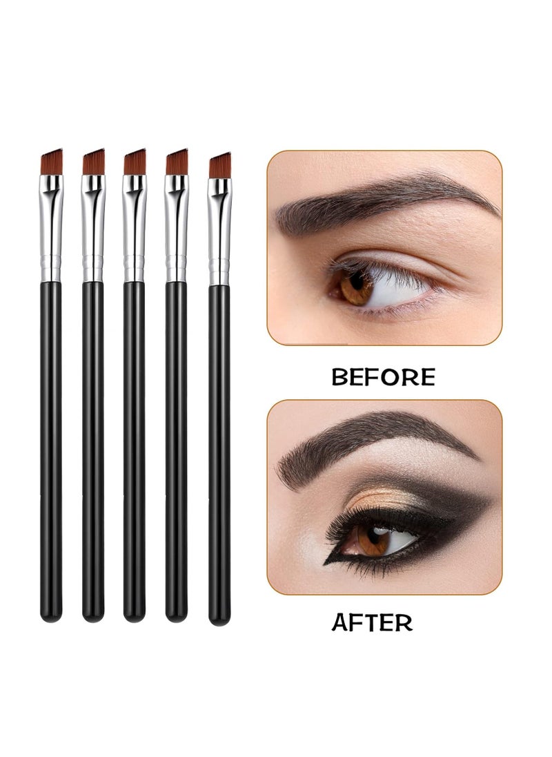 WLLHYF 5Pcs Angled Eyeliner Brush, Fine Slanted Flat Angle Eye Liner Eyebrow Brush Eye Makeup Brush Soft Fibers Synthetic Bristles Eye Makeup Tool