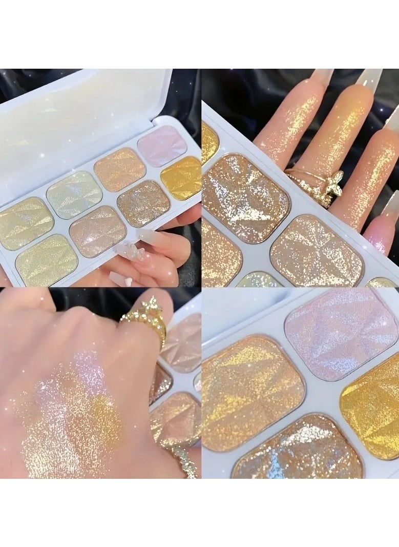 8 Colors Highlighter Palette, Face Contour Shiny Highlight Powder For Facial Brightening Shaping Contouring Illuminator, Natural Shimmer Sparkle Makeup Palette