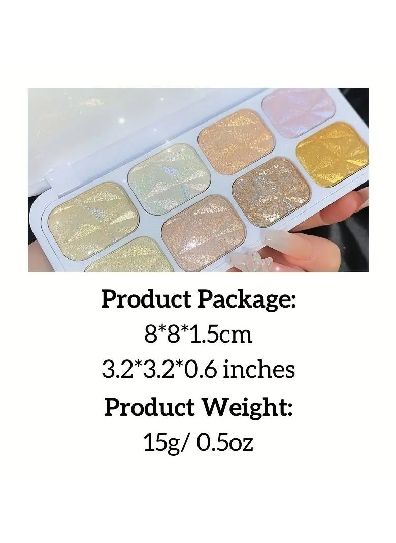 8 Colors Highlighter Palette, Face Contour Shiny Highlight Powder For Facial Brightening Shaping Contouring Illuminator, Natural Shimmer Sparkle Makeup Palette