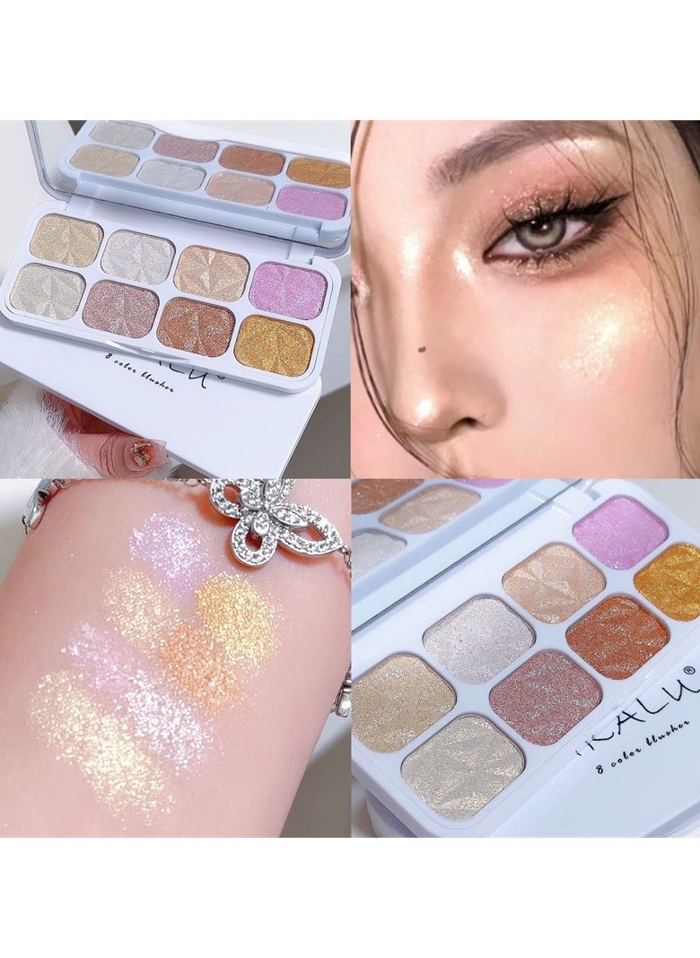 8 Colors Highlighter Palette, Face Contour Shiny Highlight Powder For Facial Brightening Shaping Contouring Illuminator, Natural Shimmer Sparkle Makeup Palette