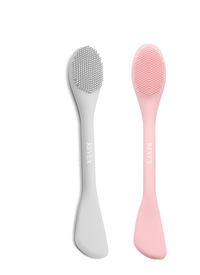 REVEX Silicone Face Mask Applicator,Face Scrubber,2Pcs Mask Applicator Tool for Facial Mud,Facial Cleansing Brushes with Bristles for Makeup Skincare Removal.(Pink+Gray)