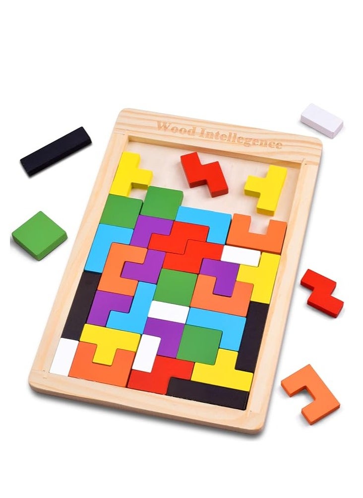 Gift Box Wooden Jigsaw Puzzles for Kids Aged 4-8 8-10 Thick Colorful 3D Russian Building Blocks and Brain Teaser Tangram Puzzles STEM Intelligence Toys Educational Gift for 3 4 5 6 7 Years Old Toddl