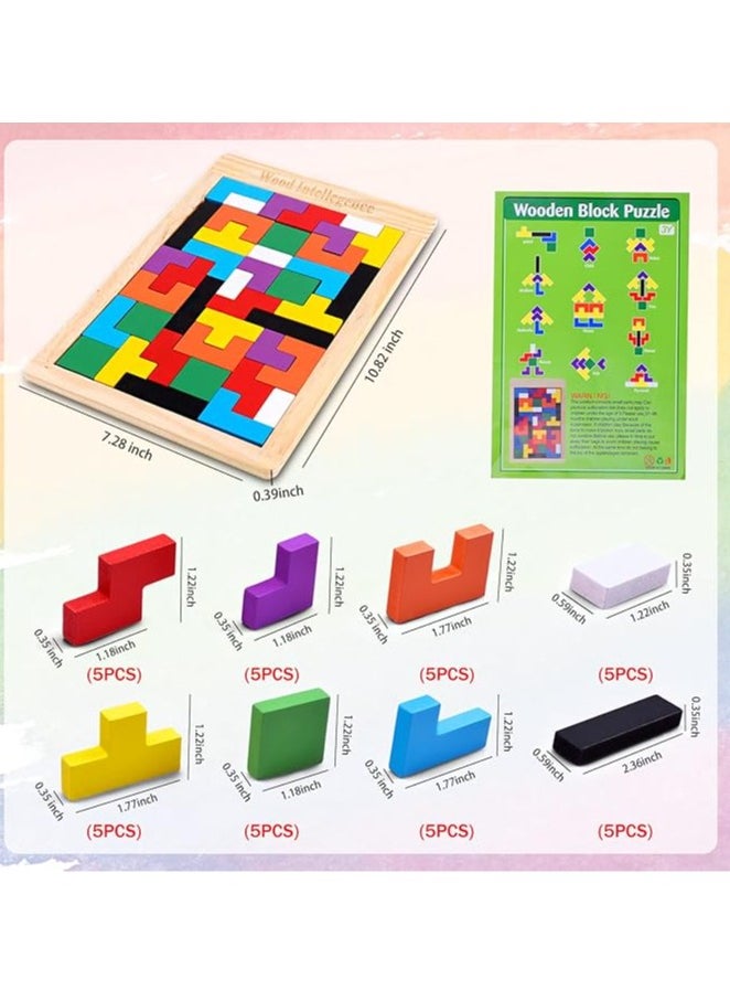 Gift Box Wooden Jigsaw Puzzles for Kids Aged 4-8 8-10 Thick Colorful 3D Russian Building Blocks and Brain Teaser Tangram Puzzles STEM Intelligence Toys Educational Gift for 3 4 5 6 7 Years Old Toddl