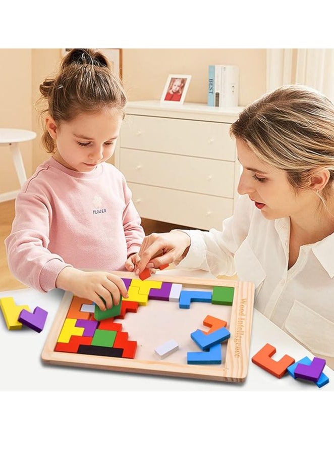 Gift Box Wooden Jigsaw Puzzles for Kids Aged 4-8 8-10 Thick Colorful 3D Russian Building Blocks and Brain Teaser Tangram Puzzles STEM Intelligence Toys Educational Gift for 3 4 5 6 7 Years Old Toddl