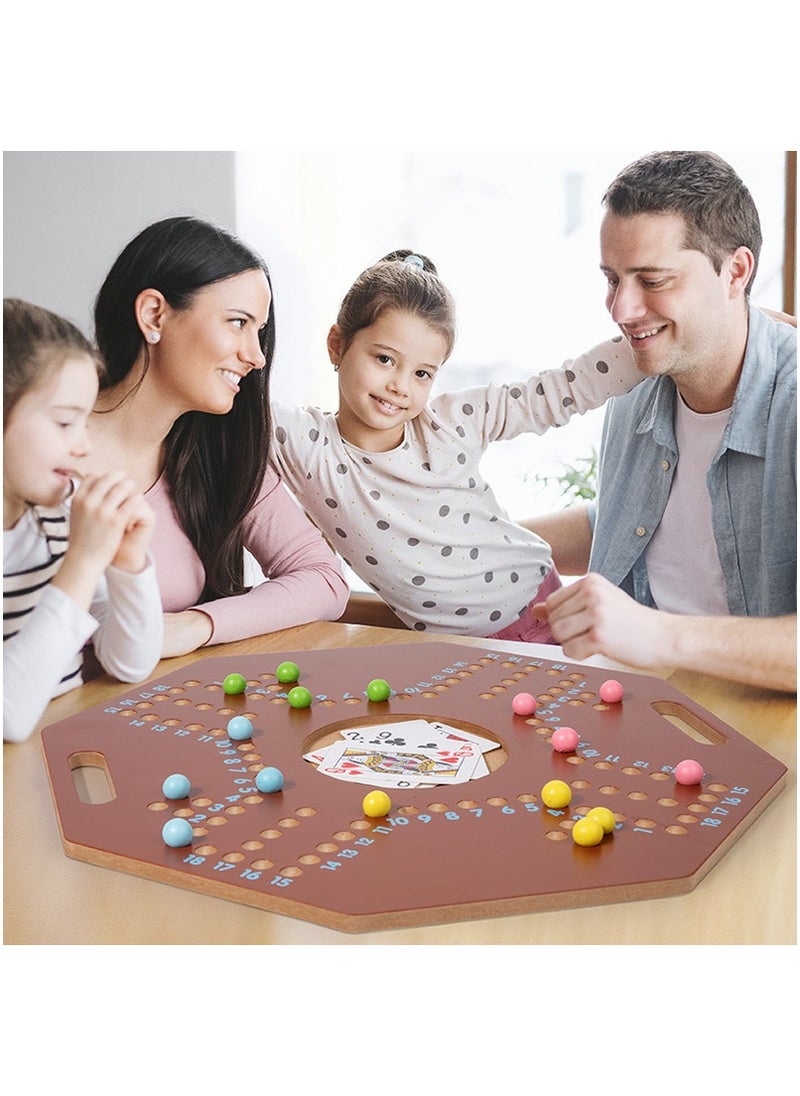 Wooden Board Game for 4 Players With Glass Marbles and Cards 29.8X29.8 cm Brown