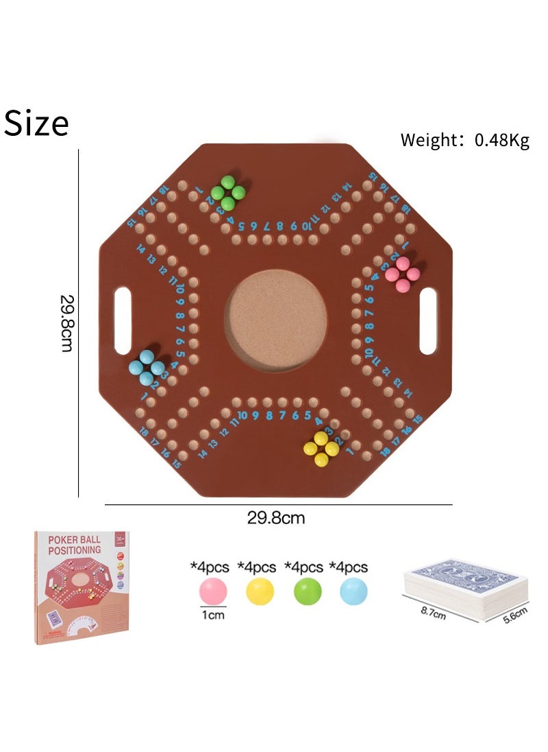 Wooden Board Game for 4 Players With Glass Marbles and Cards 29.8X29.8 cm Brown