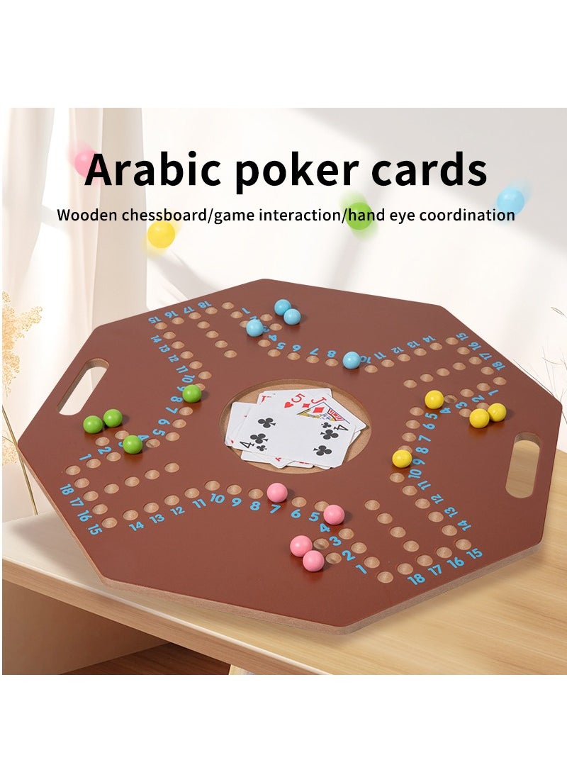 Wooden Board Game for 4 Players With Glass Marbles and Cards 29.8X29.8 cm Brown