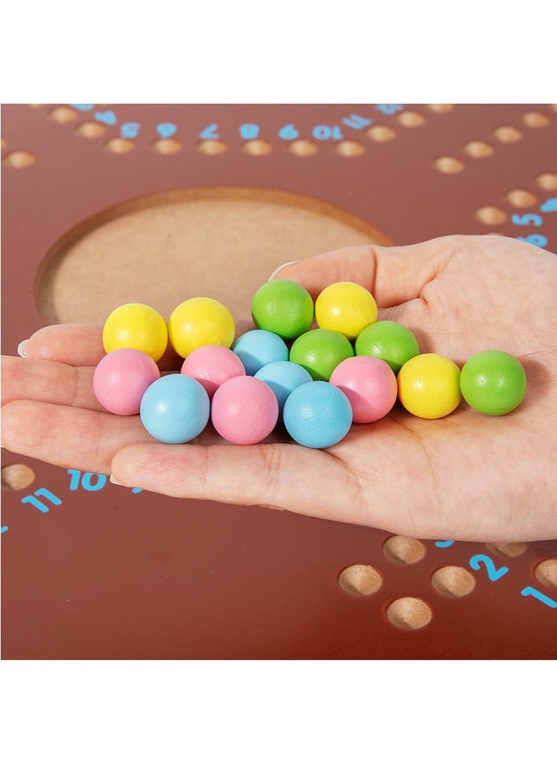 Wooden Board Game for 4 Players With Glass Marbles and Cards 29.8X29.8 cm Brown