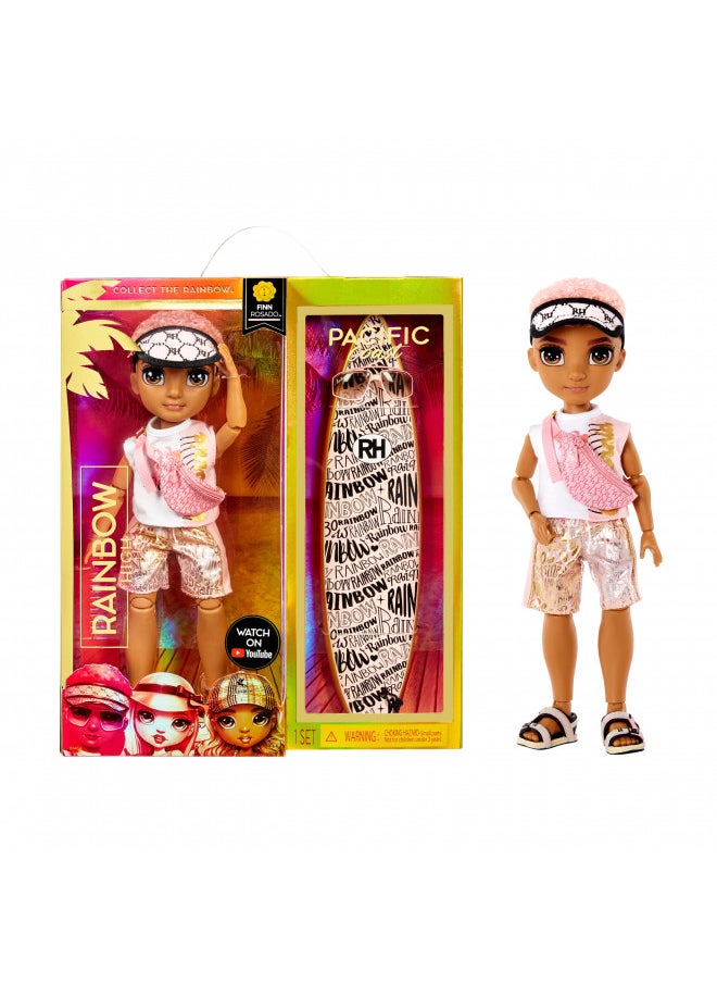 Rainbow High Pacific Coast Finn Rosado- Rose Gold Boy Fashion Doll with Pool Accessories playset, and Surfboard. Great Gift for Kids 6-12 Years Old, (581888)