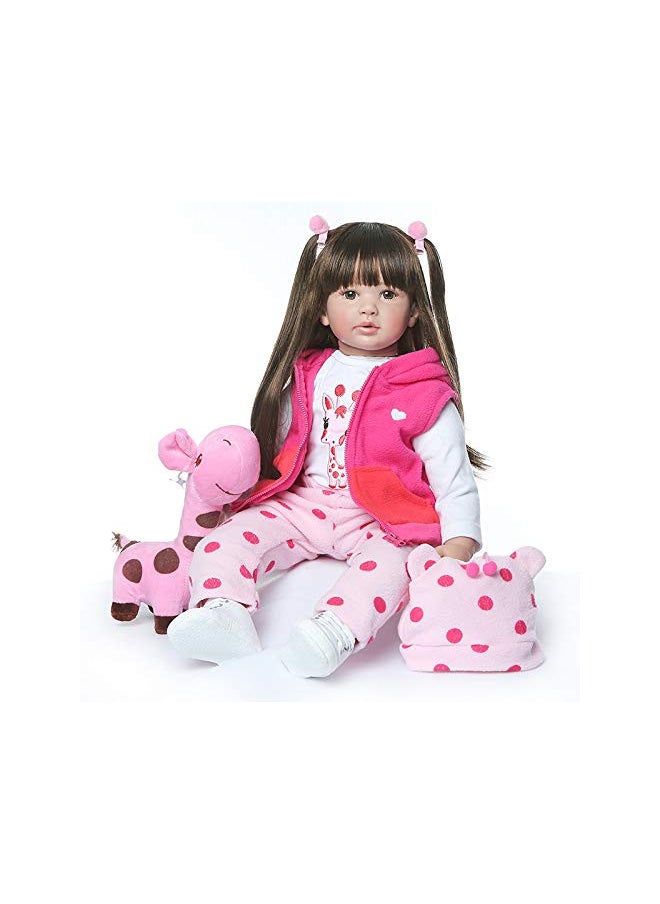 iCradle Cute 24inch 60cm Reborn Baby Doll Long Hair Girl Doll Soft Silicone Baby Real Life Baby Toddler Doll Toy for Ages 3+ (1903)