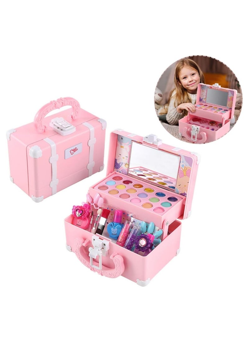 Kids Makeup Kit for Girls Cosmetic Beauty Set Portable Makeup Kit with Storage Case Washable and Nontoxic Cosmetic Toys for Girls Gift