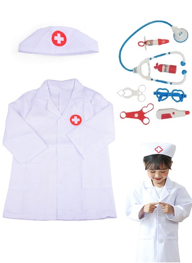 Doctor Kit for Toddlers 3-5 Dress Up Toys for 2 3 4 Year Old Girls Pretend Kids Doctor Play Set with Doctor Costume Toy Stethoscope for 2 3 4 5 6 Year Old Girls Boys Birthday Gifts (White)