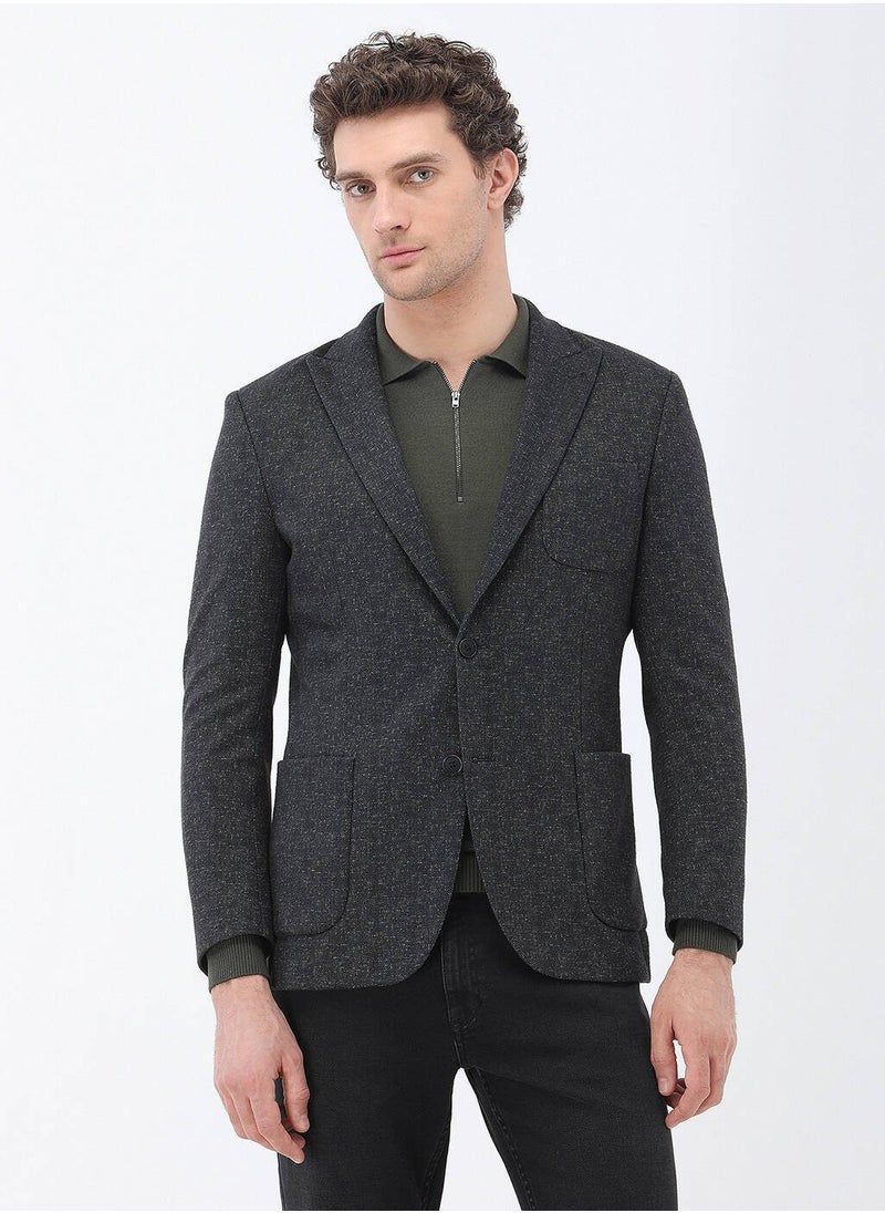 Black Patterned Modern Fit Knitted Jacket