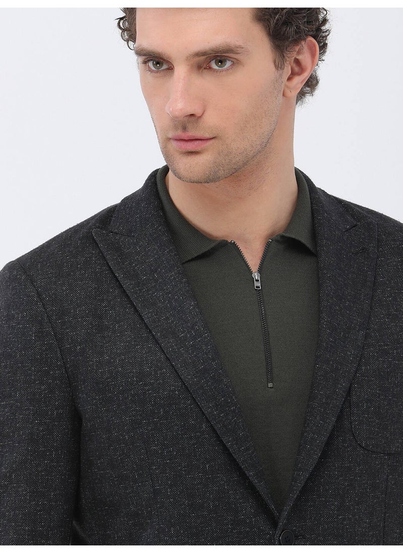 Black Patterned Modern Fit Knitted Jacket