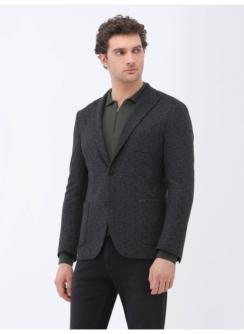 Black Patterned Modern Fit Knitted Jacket