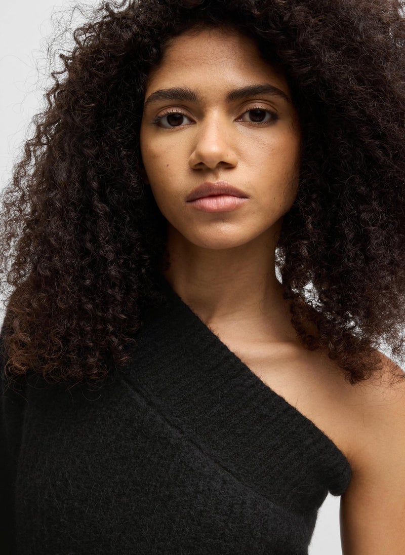 One-shoulder regular-fit sweater with knitted structure