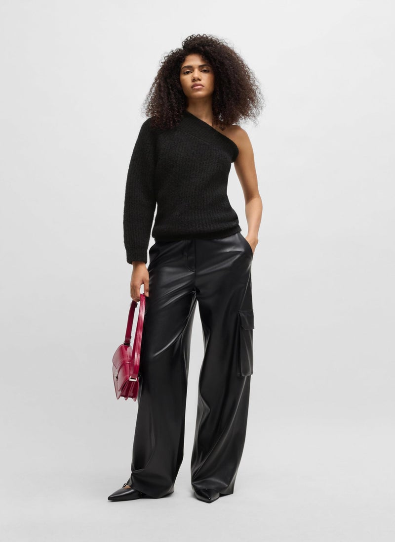 One-shoulder regular-fit sweater with knitted structure