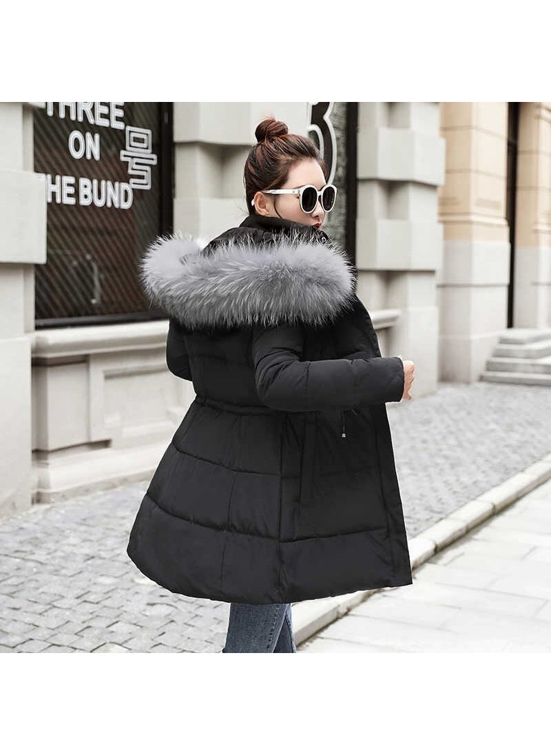 Winter Collar Fur Long Women's Puffer Coat BT122SIYAHH