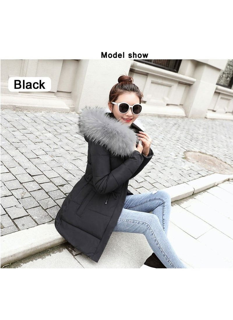 Waist-Tie Collar Furry Puffer Jacket