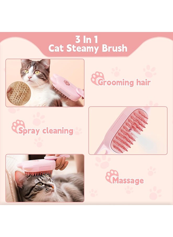 3 in 1 Silicone Pet Grooming Brush (Pink) - Steamy Brush Comb for Deshedding, Bathing, and Massaging Cats and Dogs (Dry and Wet Use)