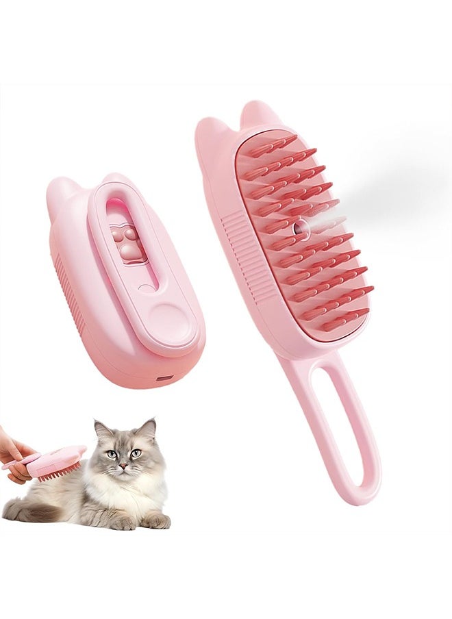 3 in 1 Silicone Pet Grooming Brush (Pink) - Steamy Brush Comb for Deshedding, Bathing, and Massaging Cats and Dogs (Dry and Wet Use)