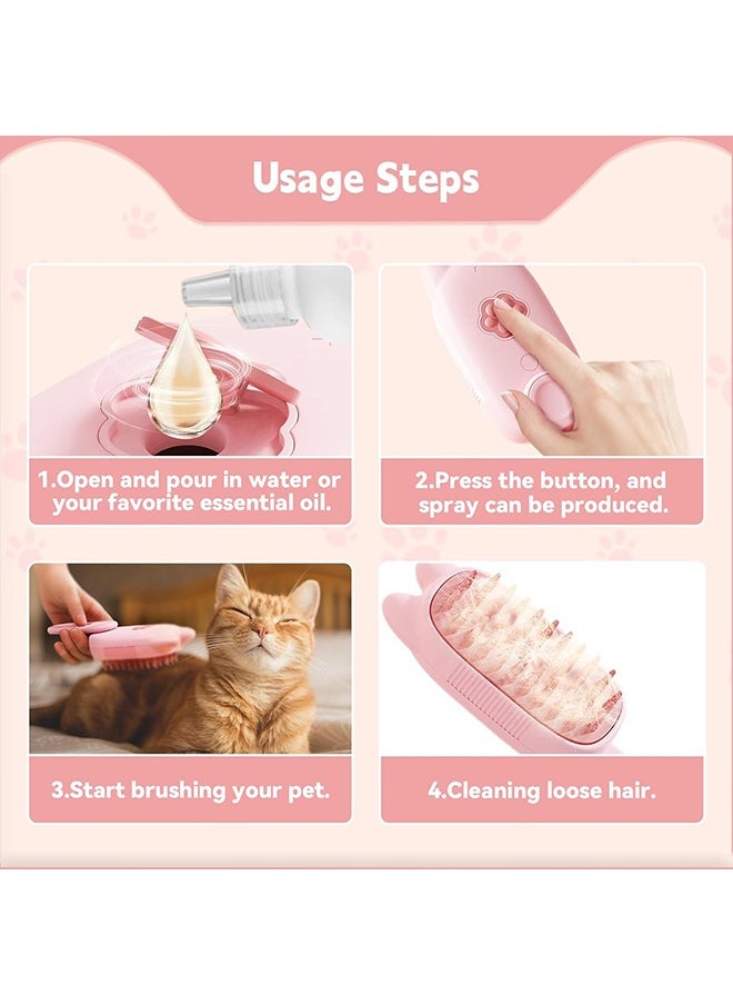 3 in 1 Silicone Pet Grooming Brush (Pink) - Steamy Brush Comb for Deshedding, Bathing, and Massaging Cats and Dogs (Dry and Wet Use)