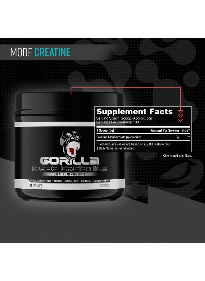 Gorilla Mind Gorilla Mode Creatine Creatine Monohydrate Micronized Powder / Improved Muscle Size, Power Output and Strength / 5 Grams per Servings, 30 Servings