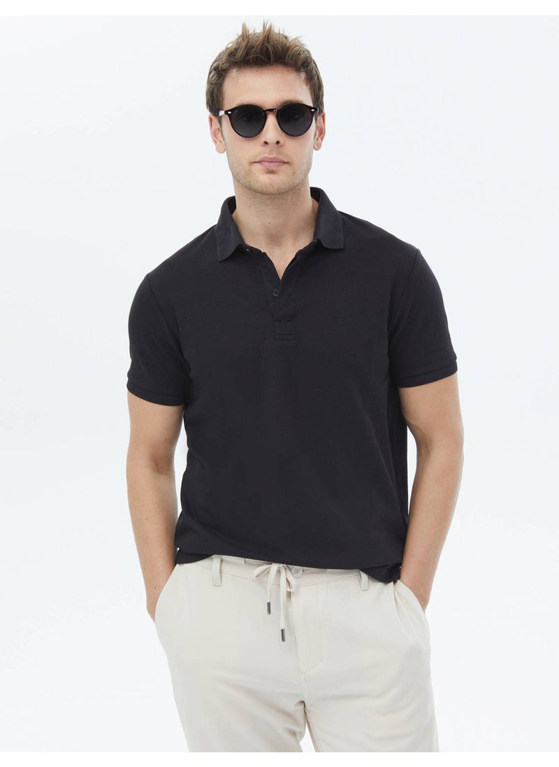 Black Polo Neck 100% Cotton T-Shirt