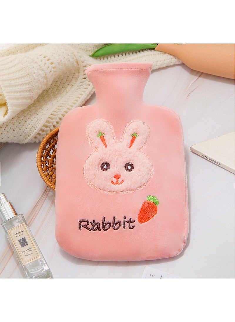 Winter creative PVC water injection hot water bag cute student thickened hot water bag portable velvet cover large hand warmer1800ml hot water bag + super soft embroidered pink rabbit 1800ml hot water bag + super soft embroidered pink rabbit