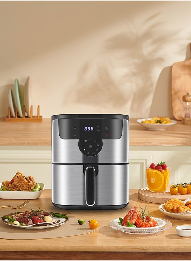 Digital Air Fryer Large Size With One-touch Panel, 360° Turbo Airflow Tech,6 recipes, Nonstick Air Fryers Basket,Dishwasher-safe,Automatic power-off memory 10L 2000W KW-0635 Light Grey