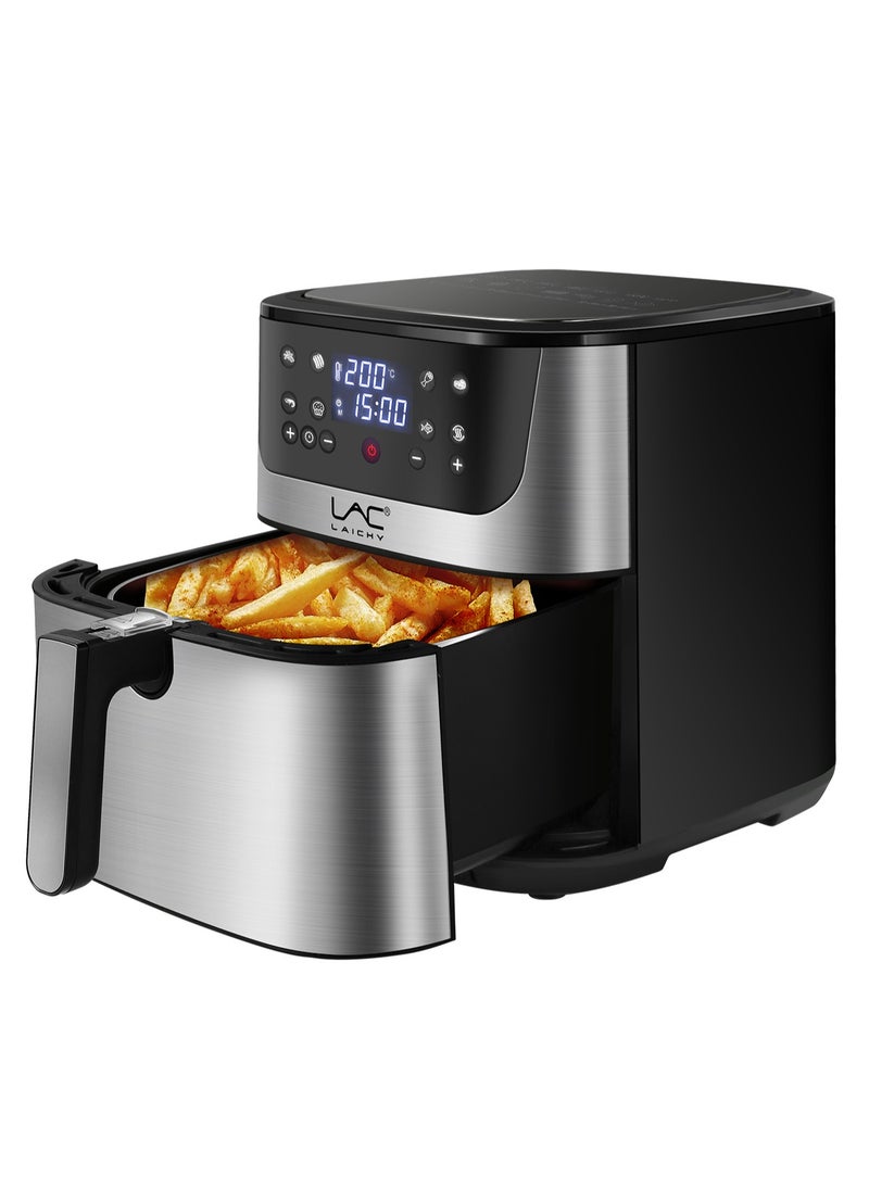 Digital Air Fryer Large Size With One-touch Panel, 360° Turbo Airflow Tech,6 recipes,2 pots, Nonstick Air Fryers Basket,Dishwasher-safe,Automatic power-off memory 10L 1800W L-6707 Light Grey