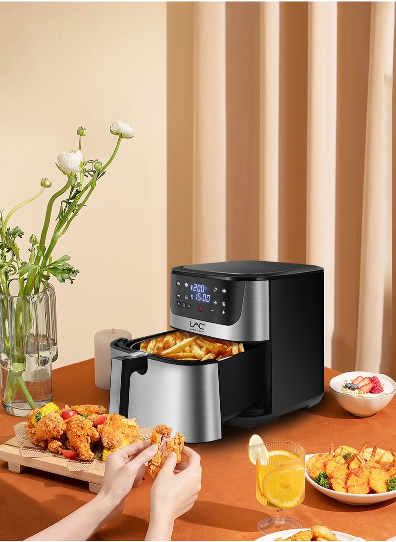 Digital Air Fryer Large Size With One-touch Panel, 360° Turbo Airflow Tech,6 recipes,2 pots, Nonstick Air Fryers Basket,Dishwasher-safe,Automatic power-off memory 10L 1800W L-6707 Light Grey