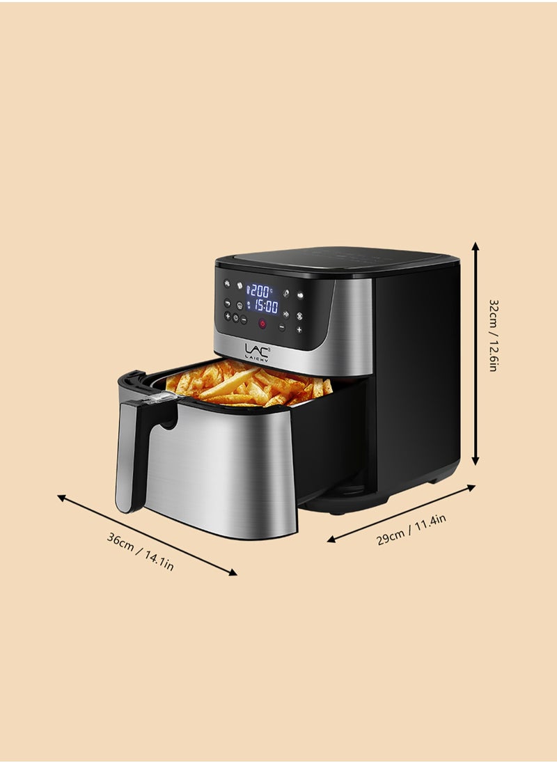 Digital Air Fryer Large Size With One-touch Panel, 360° Turbo Airflow Tech,6 recipes,2 pots, Nonstick Air Fryers Basket,Dishwasher-safe,Automatic power-off memory 10L 1800W L-6707 Light Grey