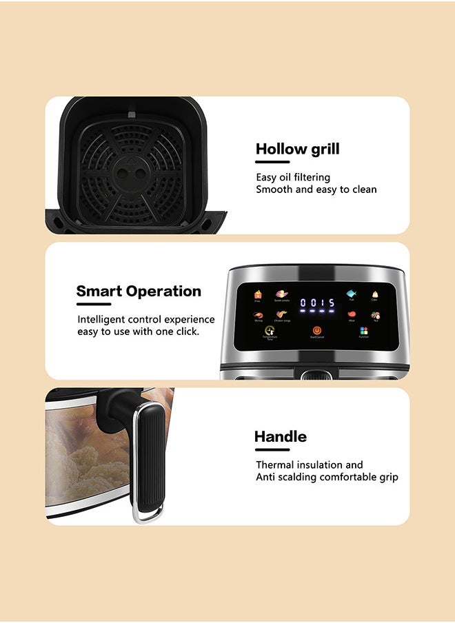 Digital Air Fryer Large Size With One-touch Panel, 360° Turbo Airflow Tech, Nonstick Air Fryers Basket,Dishwasher-safe,Automatic power-off memory 6.8L 2000W KW-0634 Black