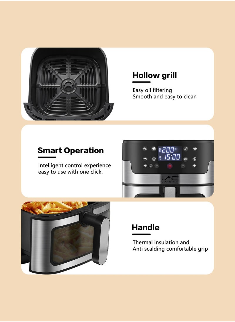 Digital Air Fryer Large Size With One-touch Panel, 360° Turbo Airflow Tech,6 recipes, Nonstick Air Fryers Basket,Dishwasher-safe,Automatic power-off memory 10L,1800W,L-6708 Light Grey