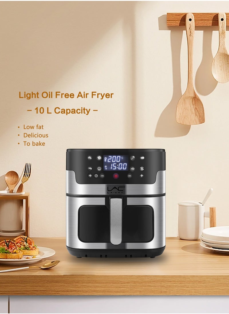 Digital Air Fryer Large Size With One-touch Panel, 360° Turbo Airflow Tech,6 recipes, Nonstick Air Fryers Basket,Dishwasher-safe,Automatic power-off memory 10L,1800W,L-6708 Light Grey