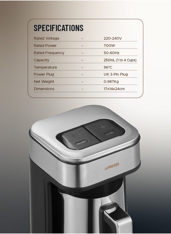 Turkish Coffee Maker Dual Mode 250ml 4 Cups / Stainless Steel Mug / Patented Design / Anti-Overflow / 3-Minute Brewing / Boil dry protection / Overheat Protection /Coffee Machine / UK 3-Pin Plug - Black