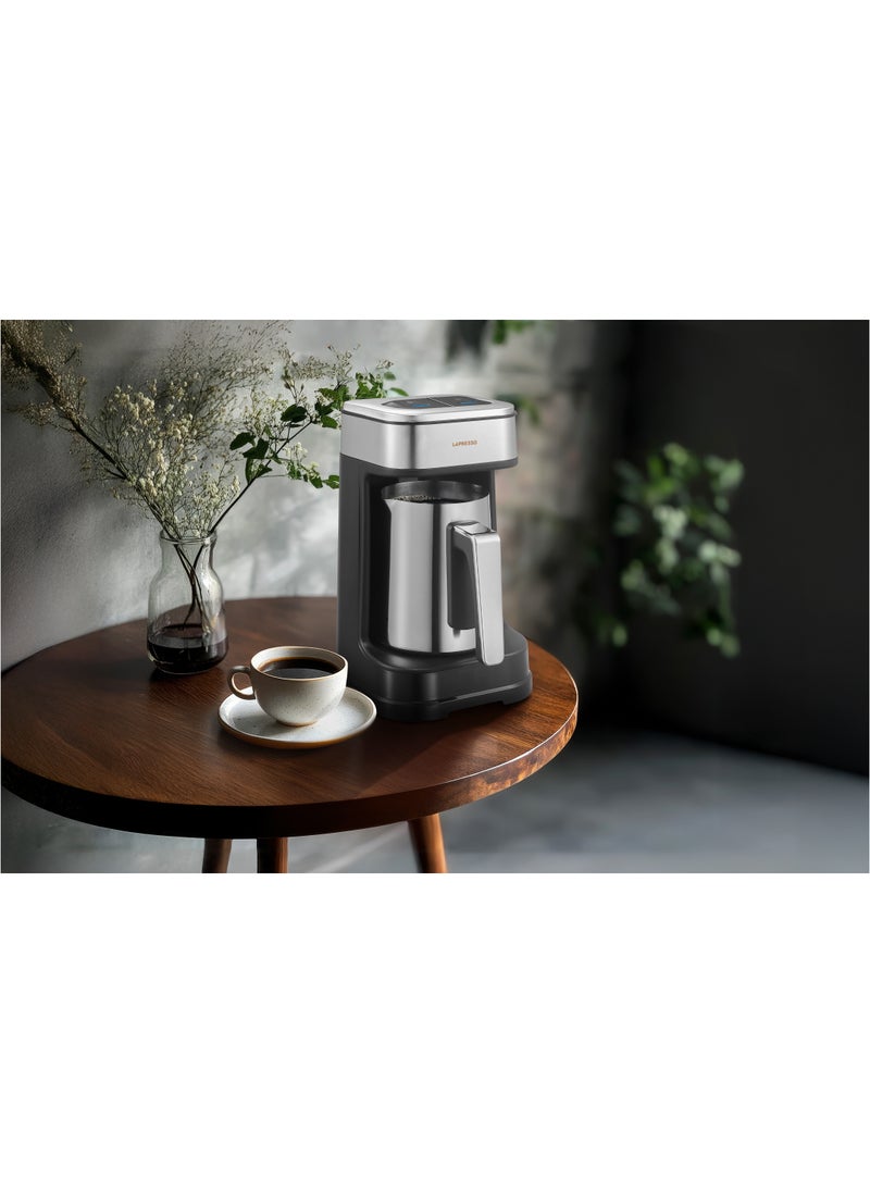 Turkish Coffee Maker Dual Mode 250ml 4 Cups / Stainless Steel Mug / Patented Design / Anti-Overflow / 3-Minute Brewing / Boil dry protection / Overheat Protection /Coffee Machine / UK 3-Pin Plug - Black