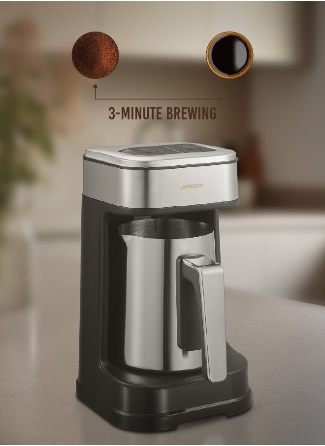 Turkish Coffee Maker Dual Mode 250ml 4 Cups / Stainless Steel Mug / Patented Design / Anti-Overflow / 3-Minute Brewing / Boil dry protection / Overheat Protection /Coffee Machine / UK 3-Pin Plug - Black