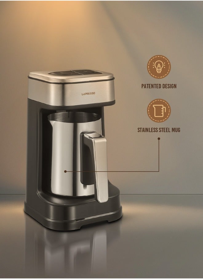 Turkish Coffee Maker Dual Mode 250ml 4 Cups / Stainless Steel Mug / Patented Design / Anti-Overflow / 3-Minute Brewing / Boil dry protection / Overheat Protection /Coffee Machine / UK 3-Pin Plug - Black