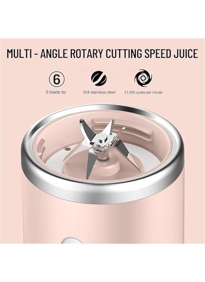 Portable Blender : USB Rechargeable Fruit Juicer with 6 Blades Personal Blenders with Sport Lid for Home Outdoor Travel Sport Juices Shakes Smoothies (Pink)