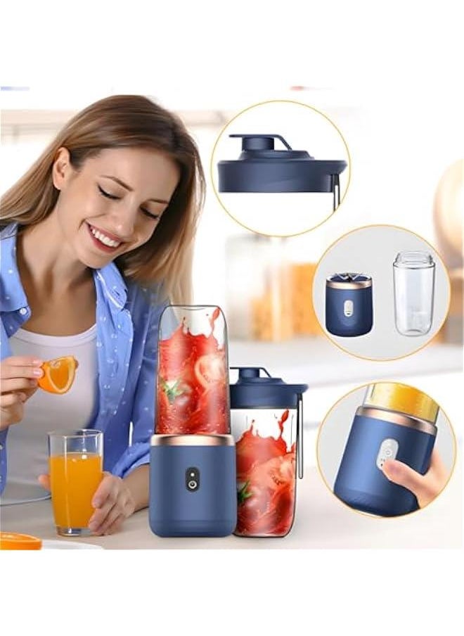 Small Portable Juicer, USB Rechargeable Personal Size Blender, Mini Blender Juicer Cup with Six Blades,Fruit Blender Portable Juicer Cup, 300ml Juicer Mixer for Travel Home