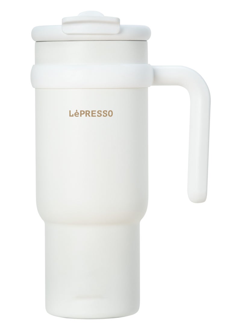 Coffee Mug with Steel Straw 900ml / Keep Warm / Dual Drink Mode / Keep Cold / Stainless Steel Material - White