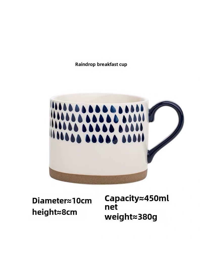 Ceramic Large Mug Hand-painted Porcelain Oatmeal Cup Blue-colored stoneware cup-Raindrops