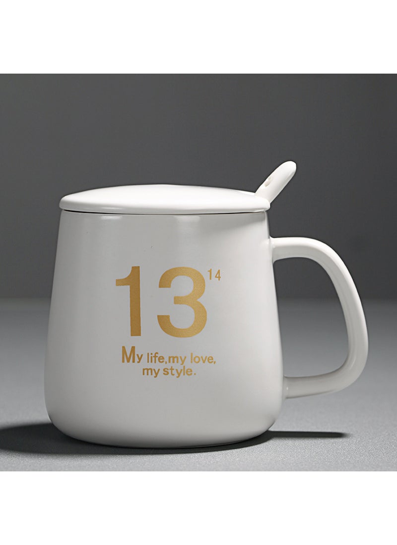 Ceramic Cup Gift Set Coffee Mug Promotional Customizable 13 White + porcelain lid + porcelain spoon