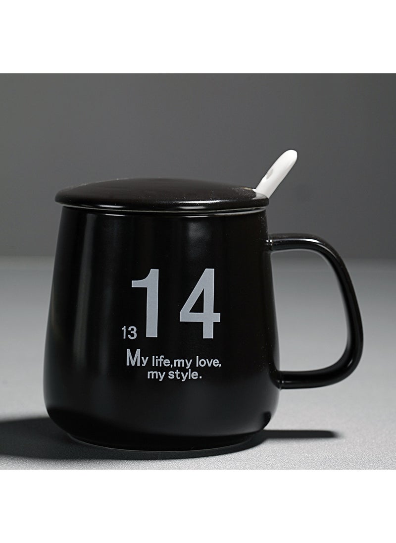 Ceramic Cup Gift Set Coffee Mug Promotional Customizable 14 Black + Porcelain Cover + Porcelain Spoon