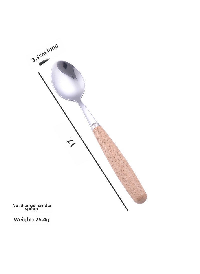 Stainless Steel Cutlery Wooden Handle SetNo. 3 round dessert spoon No. 3 round dessert spoon