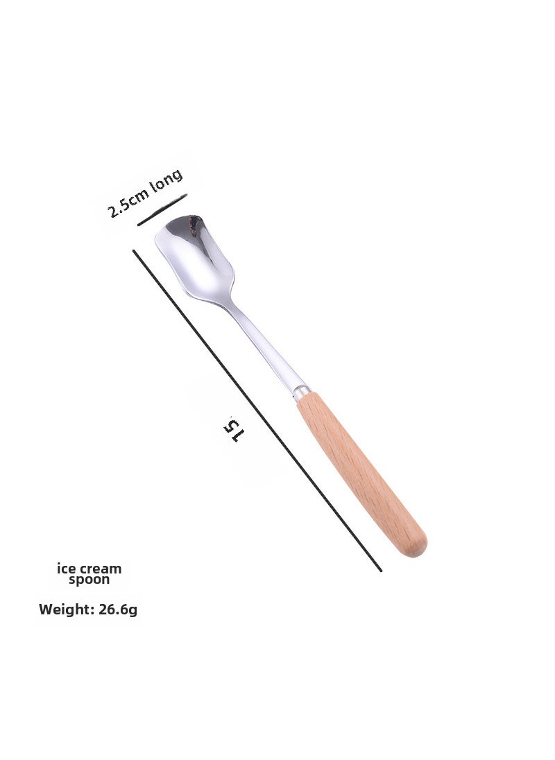 Stainless Steel Cutlery Wooden Handle SetIce cream square spoon Ice cream square spoon